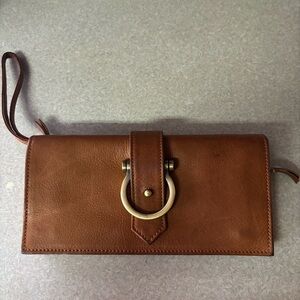 Sapahn Brown Leather Preppy Coastal Quiet Luxury Classic Crossbody Wristlet